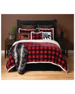 Carstens Home Red Lumberjack Buffalo Plaid 4-Piece Sherpa Fleece Bedding Set - King Size