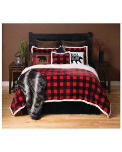 Carstens Home Red Lumberjack Buffalo Plaid 4-Piece Sherpa Fleece Bedding Set - Queen Size