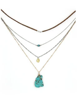 Prime Time Jewelry Women's 4-Piece Silver & Gold Turquoise Layered Necklace Set