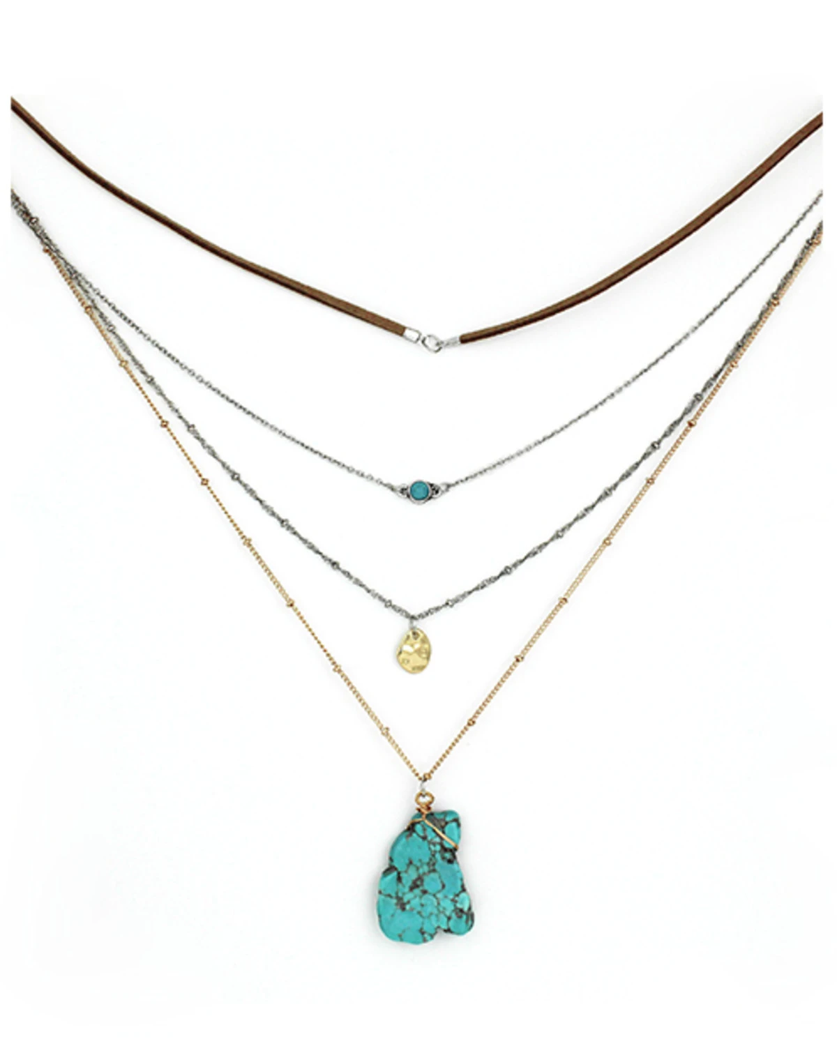 Prime Time Jewelry Women's 4-Piece Silver & Gold Turquoise Layered Necklace Set 3 Prime Time Jewelry Women's 4-Piece Silver & Gold Turquoise Layered Necklace Set
