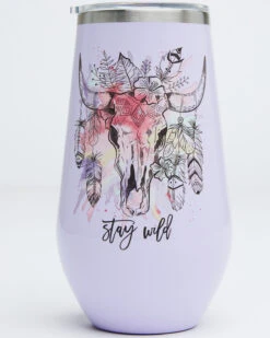 New Creations Women's 16oz Stay Wild Bull Skull Stemless Wine Bottle