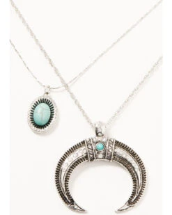 Prime Time Jewelry Women's Silver Crescent Horn & Turquoise Pendant Layered Necklace Set -Boot Haven Shop 2000334007 040 P2