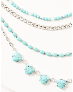 Prime Time Jewelry Women's Turquoise & Silver Layered Necklace Set -Boot Haven Shop 2000338301 040 P2