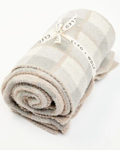 Cleo + Wolf Ivory & Beige Plaid Blanket