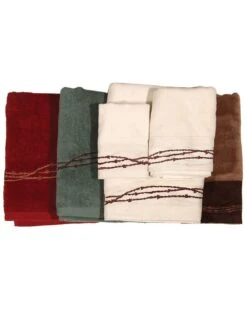 HiEnd Accents Three-Piece Embroidered Barbed Wire Bath Towel Set - Turquoise